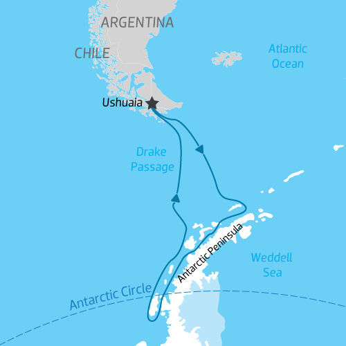 Map: Journey to the Antarctic Circle Map of Journey to the Antarctic Circle - Ocean Nova Cruise