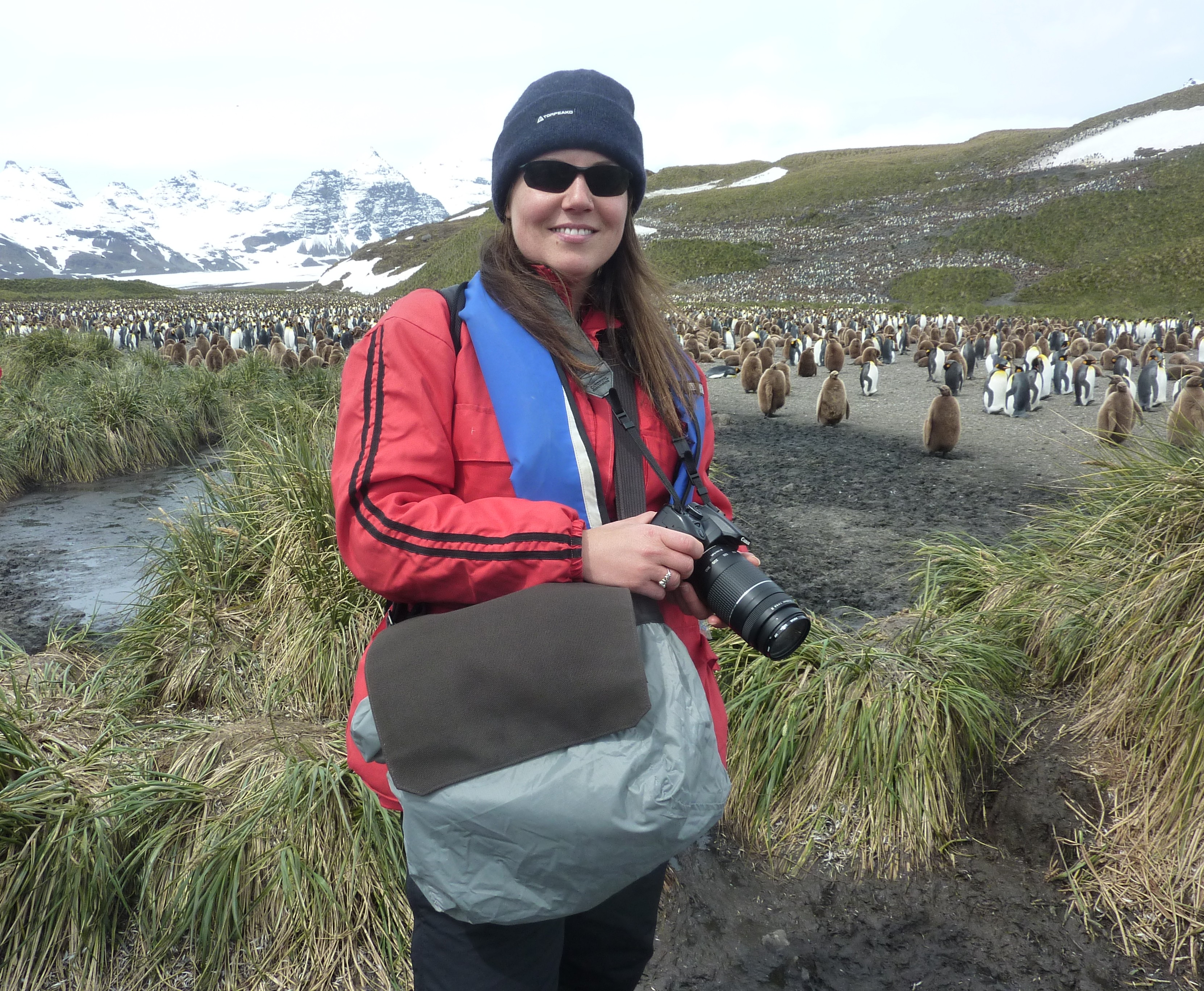 Sue with King penguins South Georgia 