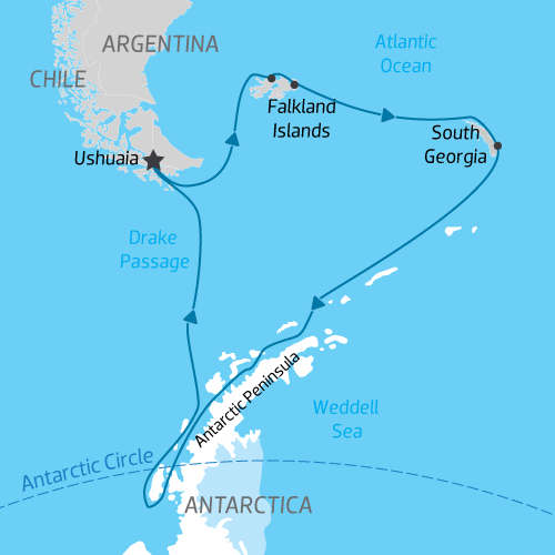Map of Ultimate Antarctica Cruise itinerary Map of Ultimate Antarctica Cruise itinerary