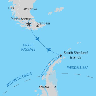 Map of Polar Circle Antarctica Air Cruise on Magellan Explorer