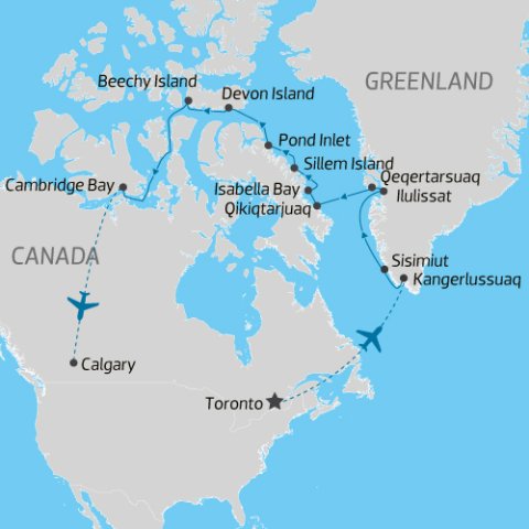 Map of Northwest Passage 2027: Toronto to Calgary onboard Greg Mortimer
