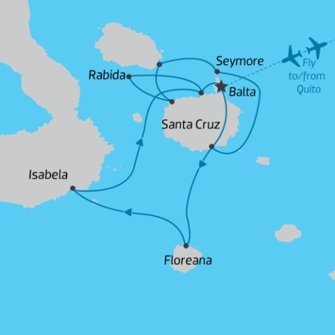 Classic Galapagos: Central and South Cruise Map - Queen Beatriz