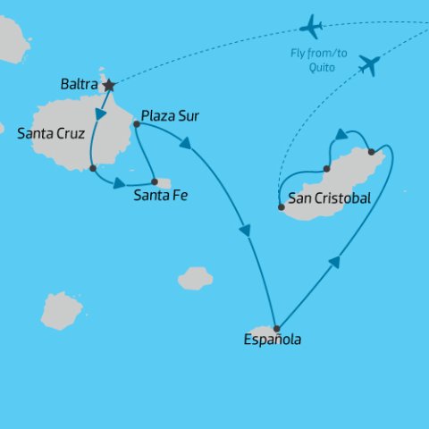 Galapagos Explorer: Southern Islands - Queen Beatriz Itinerary Map