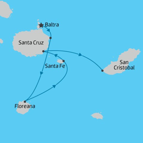 Map of Calipso 4 Day Galapagos Islands cruise 
