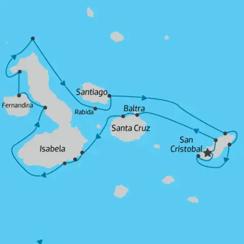 Map of Galapagos Eastern & Western Islands Cruise onboard the Elite