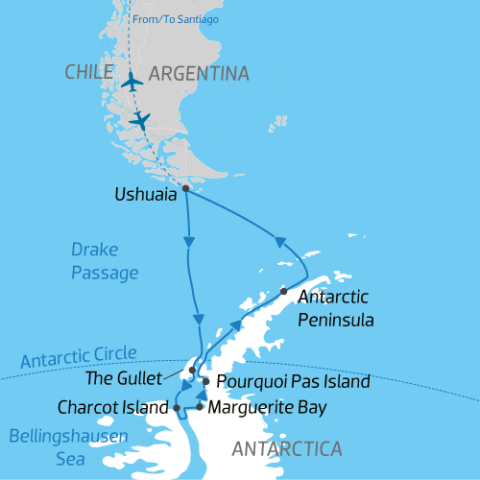 cruise itinerary map of Antarctica