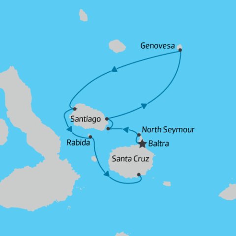 Central and Northern Islands Galapagos Cruise Map 