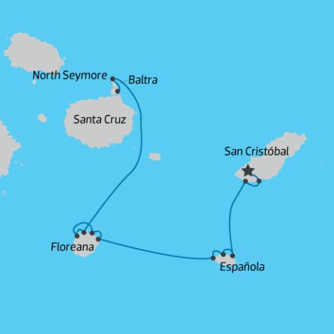 Map of Galapagos South-Eastern Islands Cruise onboard the Elite