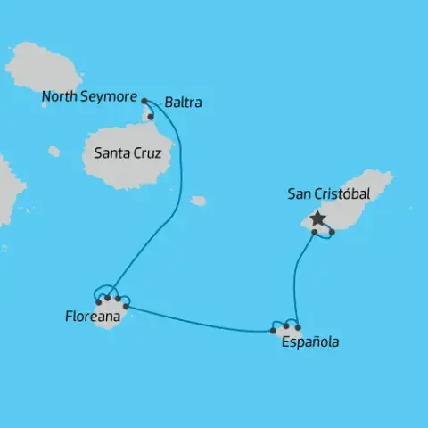 Map of Galapagos South-Eastern Islands Cruise onboard the Elite