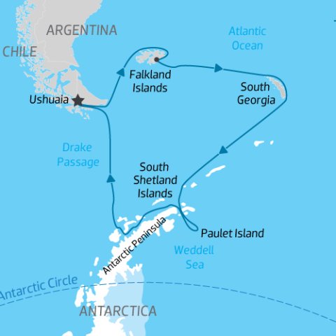 Falkland Islands, South Georgia and Antarctica Cruise Map