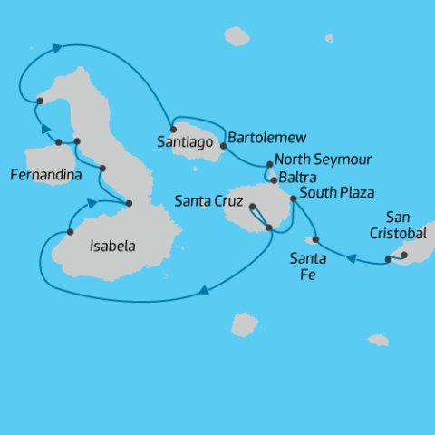 8 Day Cruise in the Galapagos on Infinity Map
