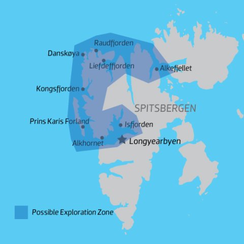Map of Svalbard with region of exploration Highlighted