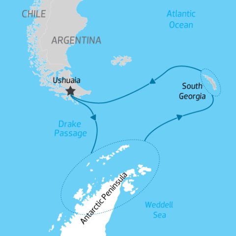In Shackleton's Footsteps cruise itinerary map 