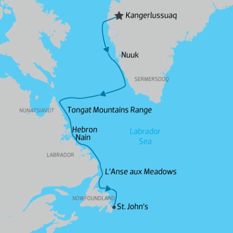 Arctic Cruise itinerary from Greenland to Canadian Arctic finishing in St Johns, Canada