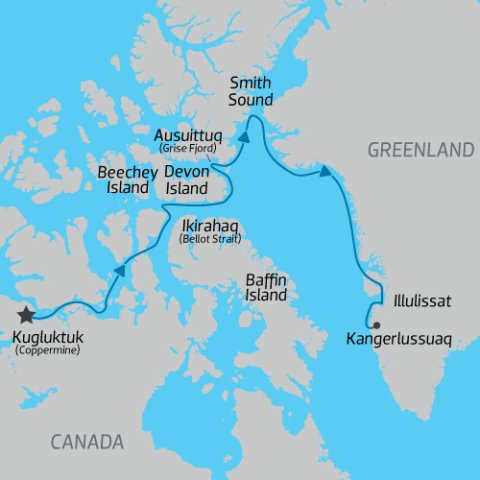 Arctic cruise itinerary out of NW Passage to Greenland 