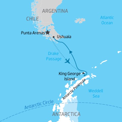 Map of Antarctica Express Reverse Air Cruise on Magellan Explorer