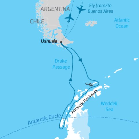 Map of Antarctica by Helicopter: Crossing the Circle on the Ultramarine ship itinerary