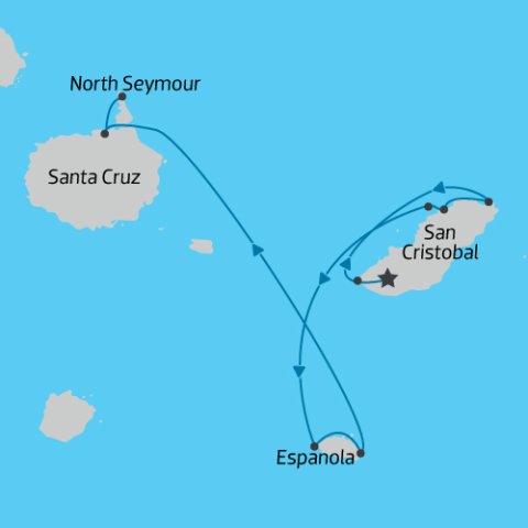 Map of Southern Galapagos Islands Cruise 4 Days on the Horizon Trimaran 