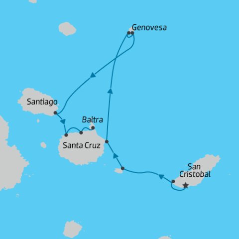 Map of the Galapagos 5 Day North-Eastern Cruise on the Monique Catamaran