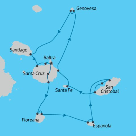 Map of Galapagos 8 Day Eastern Cruise on the Monique Catamaran