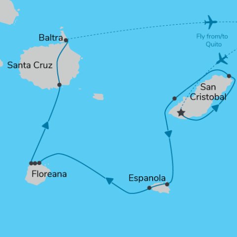 Map of Galapagos Express 2025