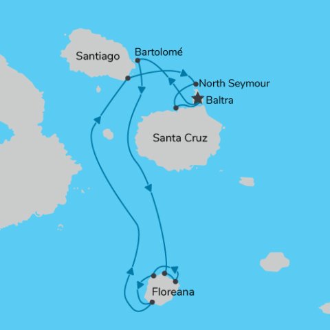 Map of 4 Day Southern Islands Galapagos Cruise onboard Endemic 