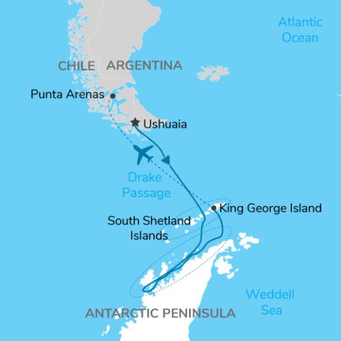 Complete Antarctica sail in fly out map