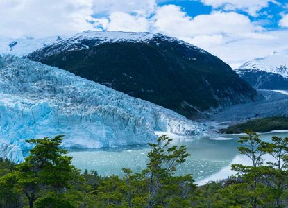 View from elevation of the Pia Glacier in the Chilean Fjords of Patagonia