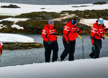 Clients hiking in Antarctica