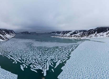 Islands in Svalbard archipelago and the frozen water of the Arctic Ocean